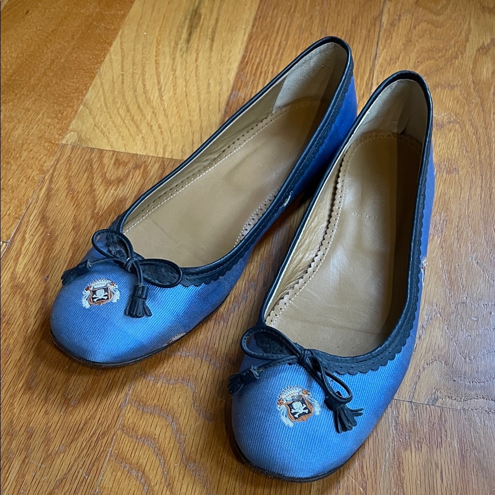 J. Crew Blue and Black Embroidered Flats